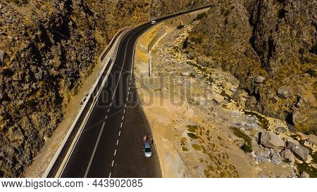 Empty Rural Road Through The Beautiful Gorge Of Kourtaliotikos In Crete Island In Greece.