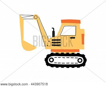 Tractor With Bucket. Equipment For Construction And Destruction Of Buildings. Yellow Transport For E