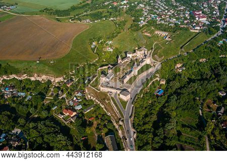 Aerial View Of The Romantic Stone Medievel Castle On Top Of The Mountain