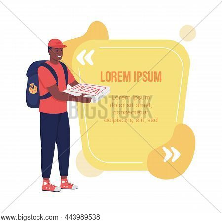 Pizza Delivery Quote Box With Flat Character. Courier Deliver Fast Food. Speech Bubble With Cartoon 