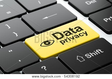Protection concept: Eye and Data Privacy on keyboard background