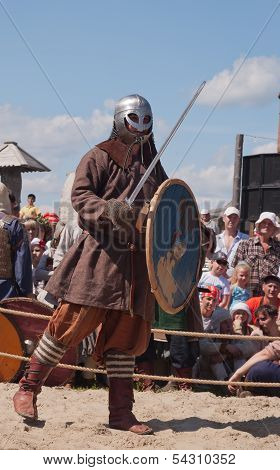 Unidentified Participant In Medieval Fight At A Historical Reenactment Festival Held In Abalak, Sibe
