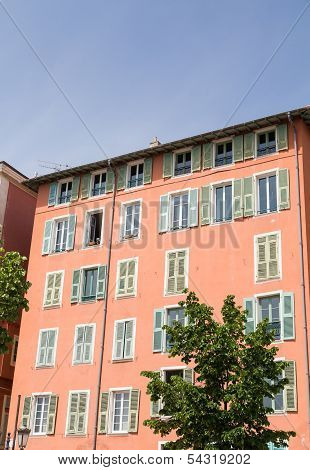 Green Drain Pipes On French Hotel.