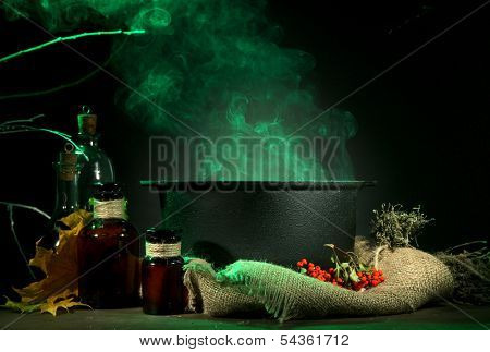 Scary Halloween laboratory on dark color background
