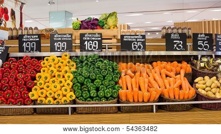 Vegetables In The Supermarket Siam Paragon In Bangkok, Thailand.