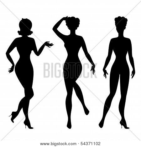 Silhouettes of beautiful pin up girls 1950s style.