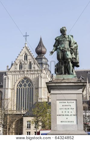 Statue Of Peter Paul Rubens In Antwerp.