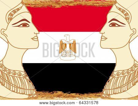 Egyptian Queen Cleopatra On The Background Of The Flag Of Egypt