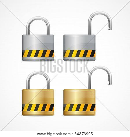 Vector locked and unlocked padlock set
