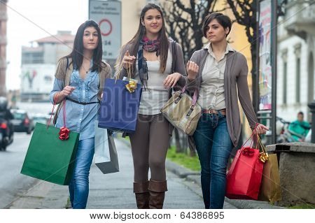 Happy Girls Doing Shopping