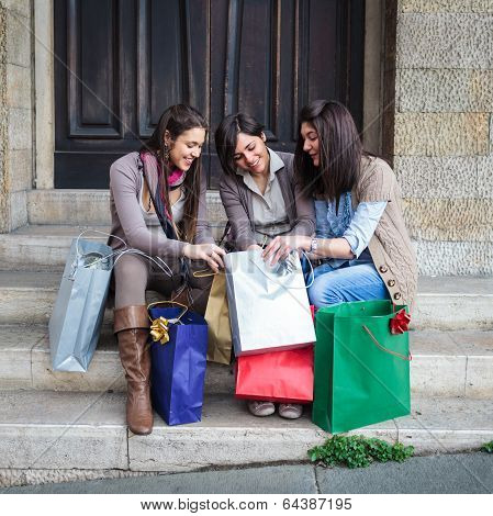 Happy Girls Doing Shopping