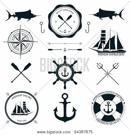 Set of sea signs and labels