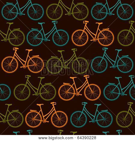 Seamless vector pattern with color bicycles