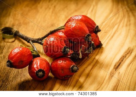 Hawthorn On Wooden Table Background