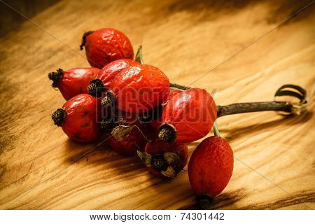 Hawthorn On Wooden Table Background