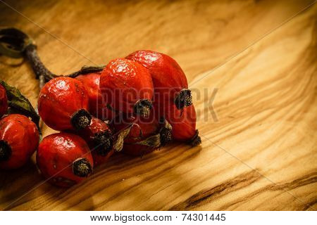 Hawthorn On Wooden Table Background