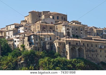 Panoramic view of Oriolo. Calabria. Southern Italy.