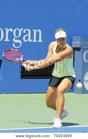 Professional tennis player Angelique Kerber from Germany practices for US Open 2014