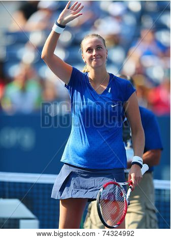 Two times Grand Slam champion Petra Kvitova celebrates victory after US Open 2014