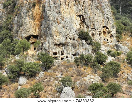 Rock tombs near the ancient city Caunos.
