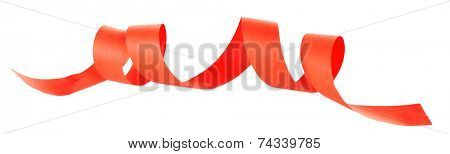 Heart shaped red paper ribbon isolated on white