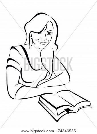 Vector silhouette - portrait of a beautiful girl with the book
