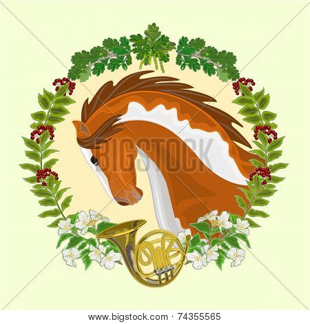 Piebald Horse Hunting Theme Vector