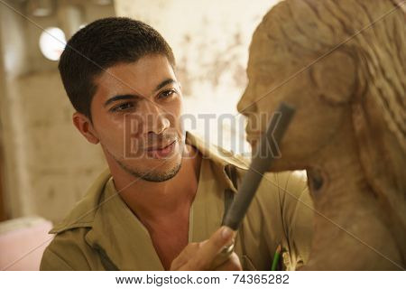 Sculptor Young Artist Artisan Working Sculpting Sculpture