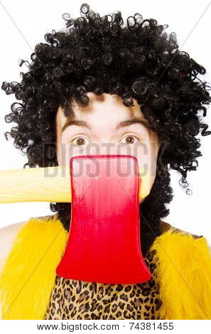 Savage man isolated on white