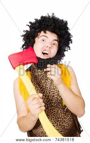 Savage man isolated on white