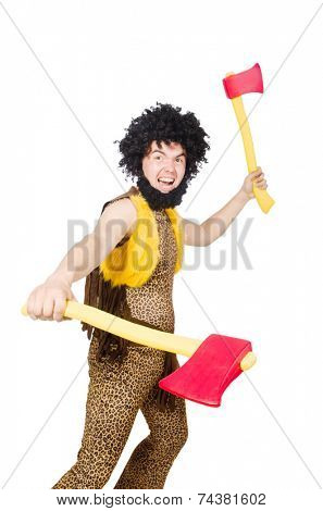 Savage man isolated on white