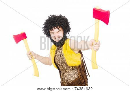 Savage man isolated on white