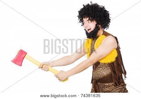 Savage man isolated on white