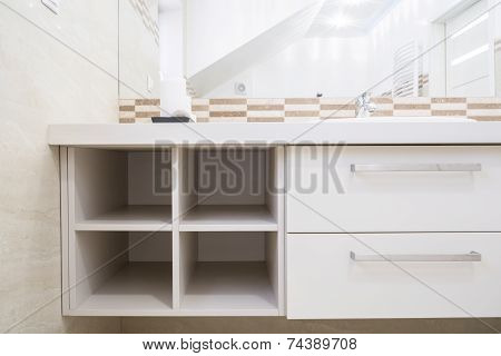 Empty Case In Bright Bathroom
