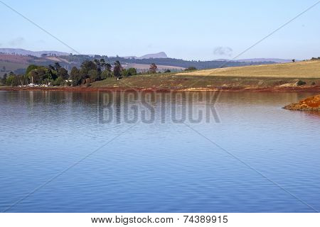 Landscape View Of Midmar Dam And Countryside