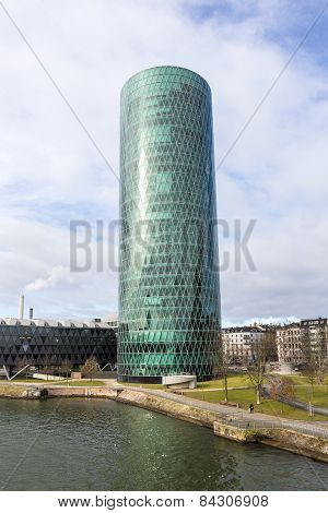 Westhafen Tower In The Harbor Area In Frankfurt At River Main