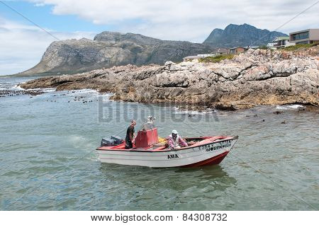 Crayfish Boat Arriving At Kleinmond Harbor