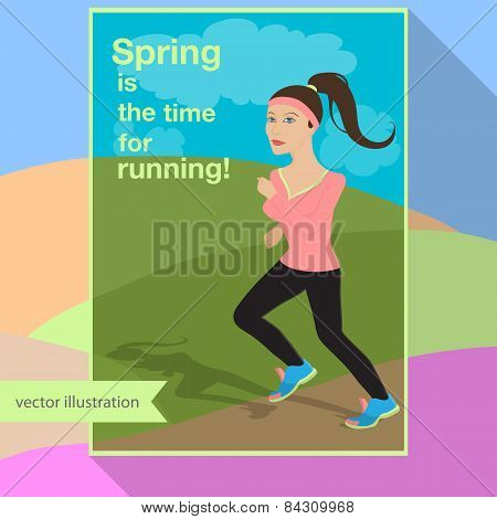Girl is running in the field vector illustration
