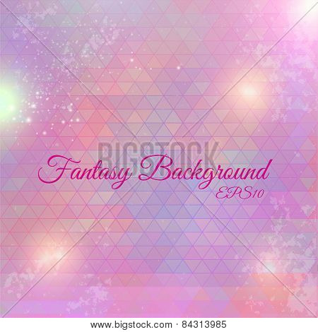 Vector triangle fantasy background with shiny particles and texture. Artistic vector design for bann