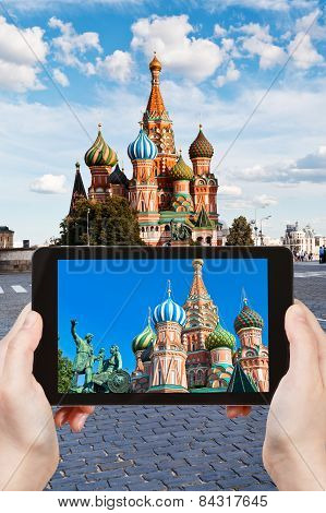 Tourist Taking Photo Of Cathedral On Red Square