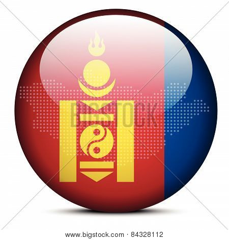 Map With Dot Pattern On Flag Button Of Mongolia