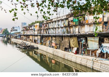 Houses Along A Canal In Bangkok