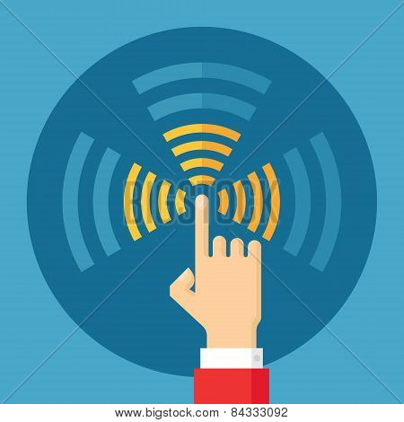 Human hand touch vector concept illustration in flat style design. Touch pad vector concept.