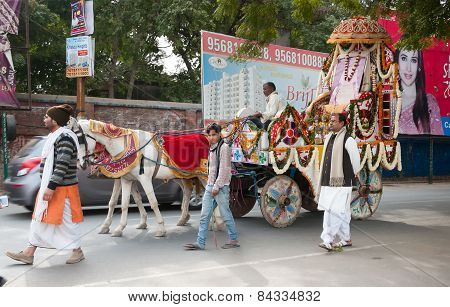 Ritual Procession On The Street In Vrindavan