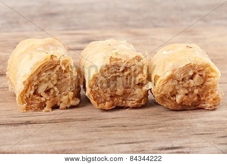 Eastern dessert baklawa with pistachio nuts