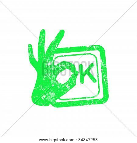 Ok Green Grunge Rubber Stamp