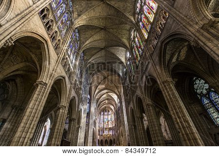 interiors and details of basilica of saint-denis,  France