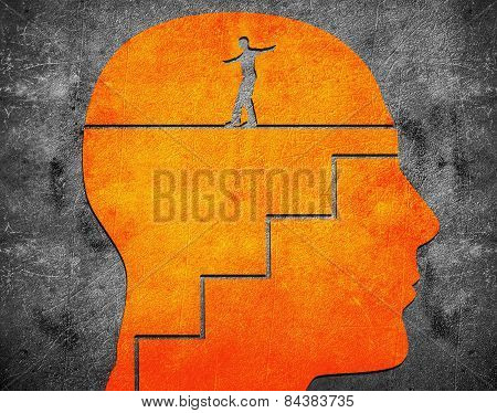 Head With Staircase And Tightrope Walker Digital Illustration