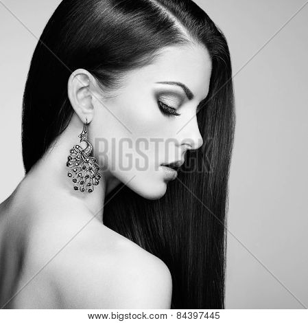 Portrait Of Beautiful Brunette Woman With Earring