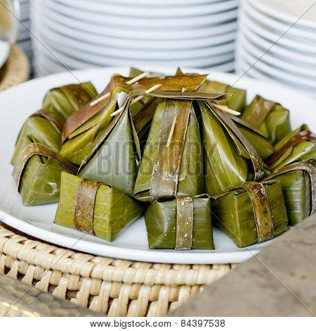 Thai Style Dessert, Khanom Sod-sai (steamed Flour With Coconut Filling). - Finger Food
